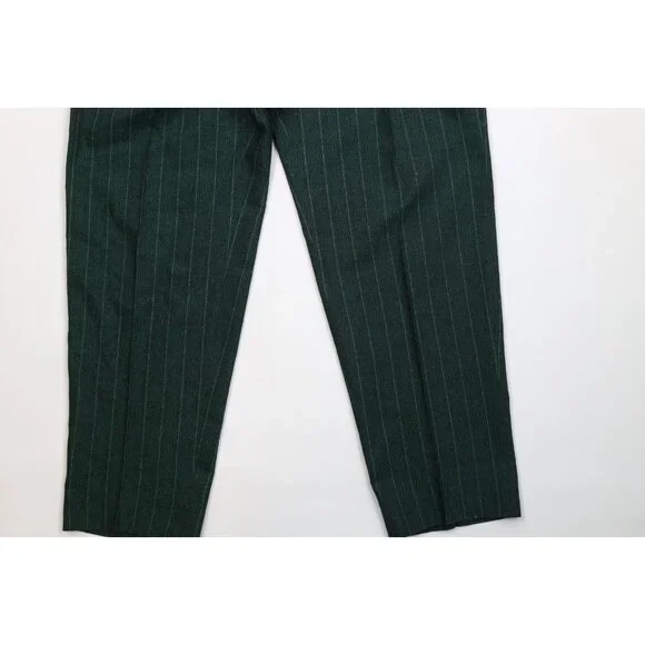 Vtg 70s 80s Mens 44L 2 Piece Wool Striped Double Breasted Suit Green 34x32 USA - Picture 15 of 16